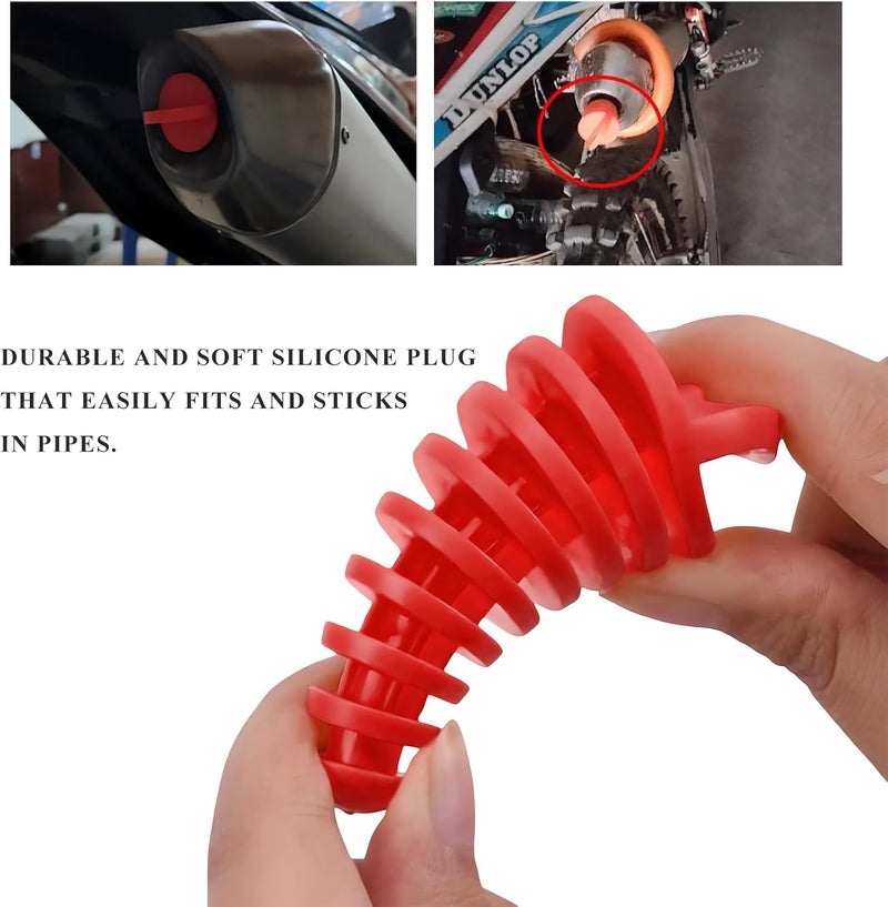 MUQIDA 2 PCS Muffler Exhaust Wash Plug, 0.6"-1.5" Motorcycle Exhaust Tail Pipe Washing Plug with Streamer, Rubber Silencer Wash Protector for 2 Stroke Motorcycle Dirt Bike ATV (Red) - Image 5